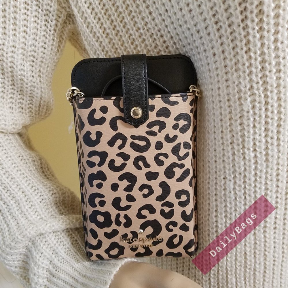 NWT GRAPHIC LEOPARD MULTI BLACK KATE SPADE 100% AUTHENTIC PHONE CROSSBODY - Picture 11 of 11